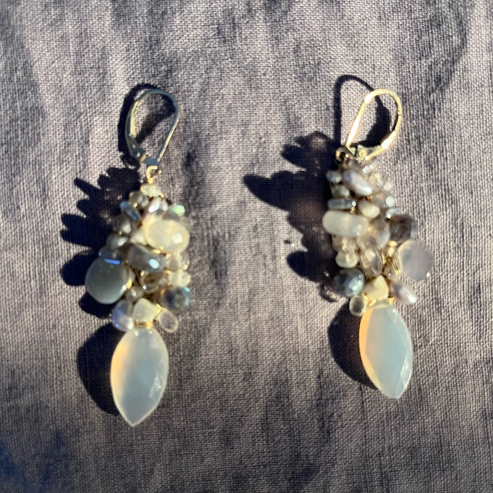 Calypso St. Barth Opalescent White and Gold Cluster Drop Earrings